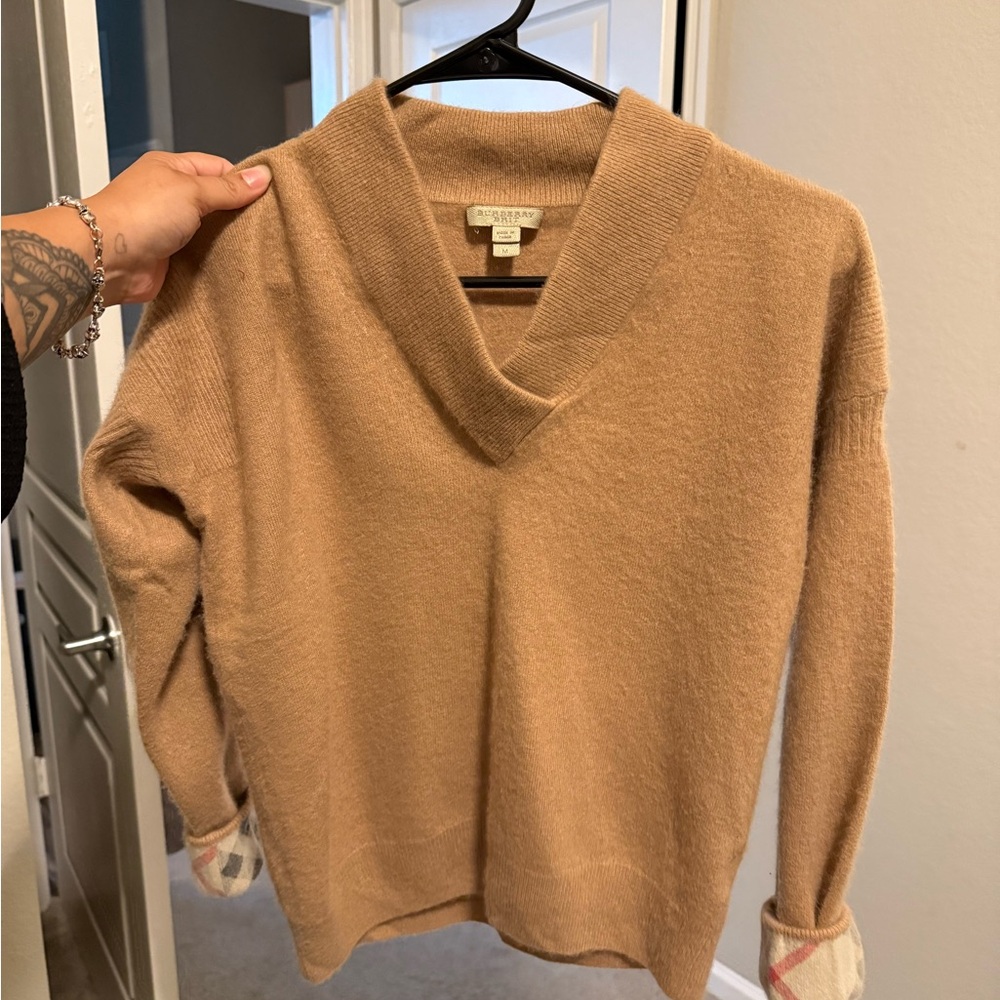 Burberry Camel V-Neck Women's Sweater